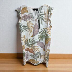 Tahari White Tropical Palm Print‎ Linen Shift Dress